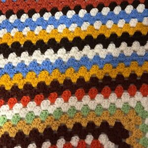 Vintage Handmade Crocheted Afghan Throw Blanket Multicolor, 46"x 46"‎